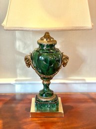 Emerald Green Rams Head Table Lamp With Silk Shade