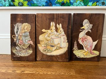 Lot Of Three Original Pamela Simpson Nursery Paintings On Wood