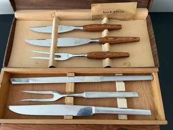 Two Boxed MCM Carving Sets One With Teak Handles From Denmark