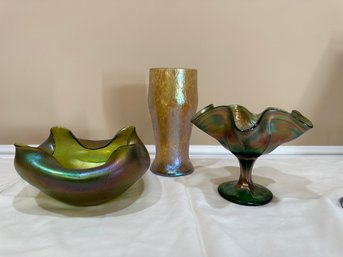 Three Carnival Glass Pieces