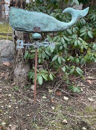 Vintage Patina Weathered Whale Weathervane & Pole.