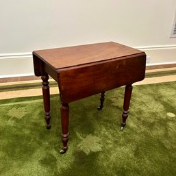 An Antique Mahogany Drop Leaf Table Sewing Table With Drawer