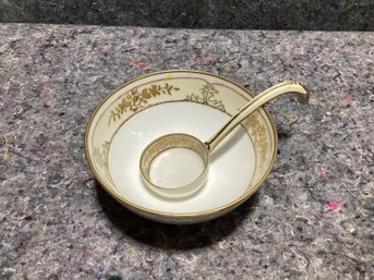 Nippon Hand Painted Footed Bowl With Ladle Vintage Gilt Details