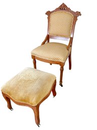 Antique Victorian Side Chair And Footstool.