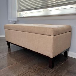 An Upholstered Bench With Storage - Tan Linen Fabric