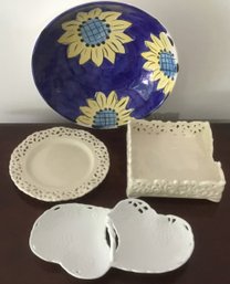 Ceramic Sunflower Bowl & 3 Lattice Dishes.