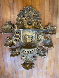 Large Antique Italian Rococo Style Carved Gilt Shelf With Cherub Heads