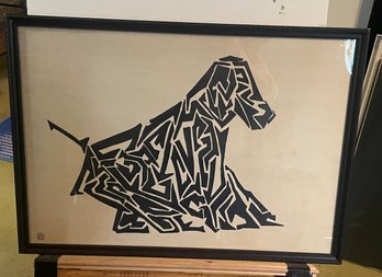 Framed Linocut Of Dog