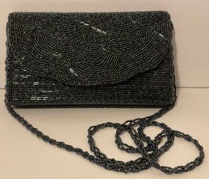 Vintage Grey Silver Beaded Handbag, Clutch, Strap