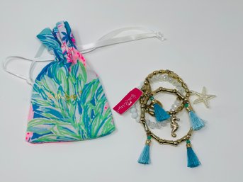 Lilly Pulitzer Gold Tone Beach Themed Bracelet With Turquoise Tassels