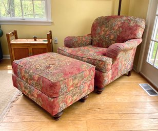 Armchair And Ottoman With Floral Upholstery