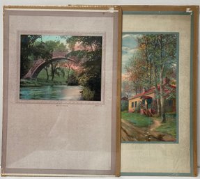 Lot Vintage Scenic Prints - Landmark Bridge Calendar - Going To Pasture By Kader - Country Cottages & Sheep