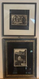Two Framed Woodcuts By Vigoureux