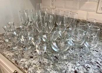 Useful Lot Of Champaign Flutes, Cordial Glasses, Wine Glasses And More!