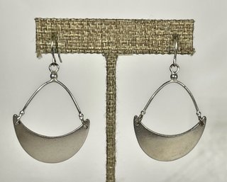 Pair Ethnographic Style Designer Pierced Silver Tone Earrings Signed