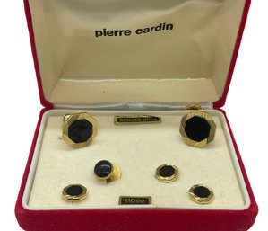 Vintage Pierre Cardin Tuxedo Gold Toned & Onyx Cufflinks & Studs