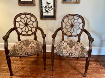 Pair Of Round Back Wood Arm Chairs