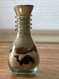 Vintage SAND ART SCULPTURE Desert  Landscape Glass Bottle Jordan Africa Camel