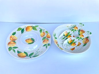 Lemon Themed Hard Resin Chip And Dip Bowl And Salad Bowl With Utensils