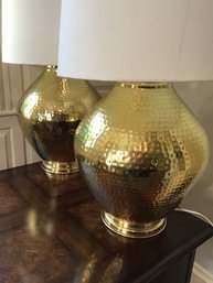 Contemporary Pair Of Large Hammered Finish Table Lamps