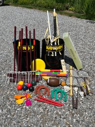 Collection Of Lawn Games, Can Jam, Restoration Hardware Bad Mitten Set, Horseshoes Set & Croquet Set