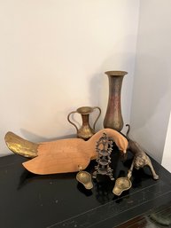 Brass And Wood, Photo Easel,  And Scoops,