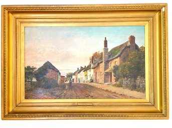 Large Oil On Canvas On European Landscape By Charles James Fox (c.1860 - 1932) Heavy Gold Gilt Frame,  (B-2)