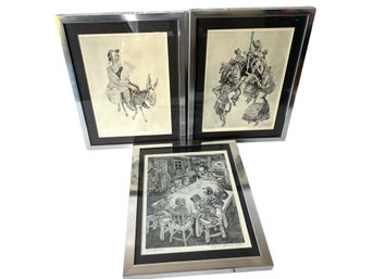 Trio Of Vintage Black & White , Judaica Themes Print By Saul Raskin (1878-1966)