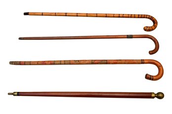 Collection Of Four Hand Carved Wooden Canes
