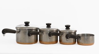 7-PIECE REVERE WARE COPPER CLAD STAINLESS STEEL POTS