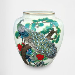 Japanese Asahi-ware Vase With Peacocks-Stunning Colors And Artwork!