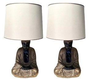 Pair Of Vintage Buddha Form Table Lamps