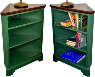 Pair Of Three Tier Wood Corner Bookcase Units