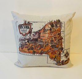 Vintage Map Of NY State Pillow - New