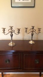 Pair Of Heavy Silver Plated Candelabras, Very Clean,