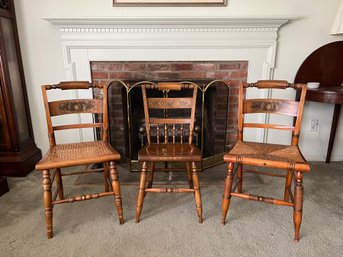Group Of Three Hitchcock Chairs Featuring A Stencil Design