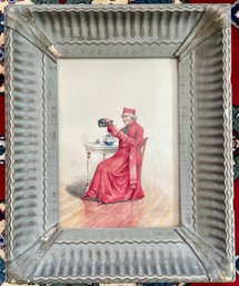 Signed Painting Of Religious Figure Drinking Wine