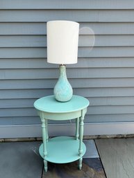 Adorable Mint Green Bedside Table With Matching Mint Green Crackle Lamp