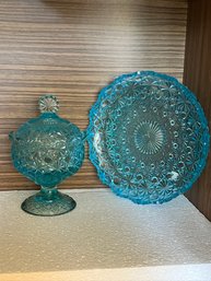 L.G.Wright Button And Daisy Pattern Covered Candy Dish, With 1 Inch Deep Serving Plate