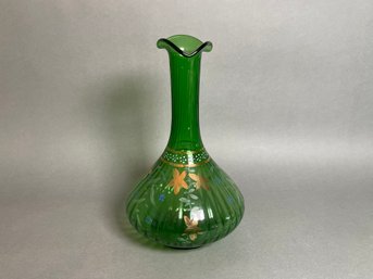 A Vintage Handpainted Green Vase