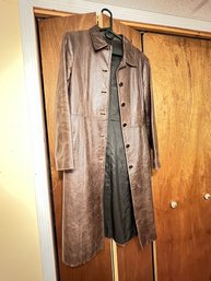 Ladies Long Leather Lightweight Coat, Size 8