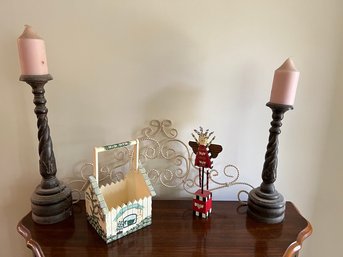 Wood Candlesticks, Hand Painted Napkin Holder, Angel On A Block, Metal Wall Decor