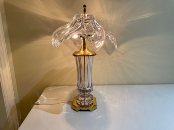 Heavy Art Deco Style Crystal & Brass Lamp