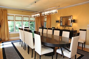 Modern Lacquer Double Pedestal Dining Table & Twelve Chairs