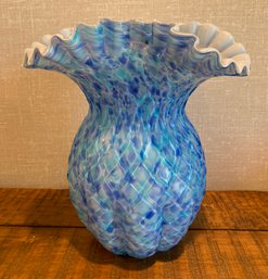 Gorgeous Unique Blue Ruffled Glass Vase