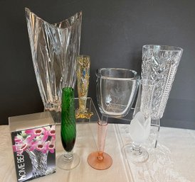 Lot Of 8 Assorted Glass Vases- Great Lot! Some Old, Some New!