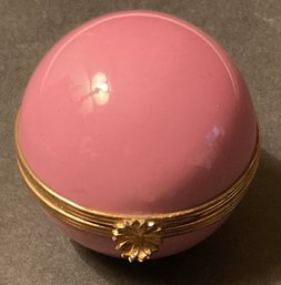 Limoges Porcelain Pink Round Ball Keepsake Box