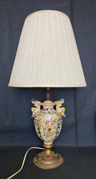 Capodimonte Style Porcelain Table Lamp With Faux Jewel Brass Base