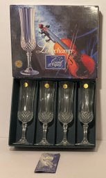 Longchamp 4 Crystal Champagne Glasses Brand New, Stickers