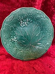 Antique Edge Malkin & Co B Majolica Green Glaze Leaf Plate 9' No Chips Or Cracks